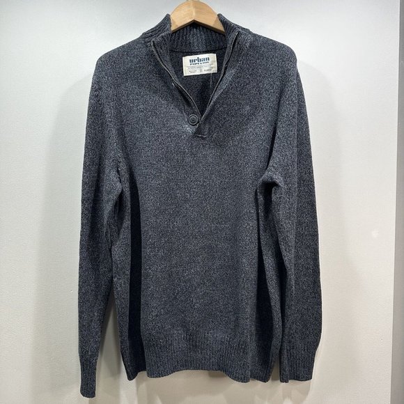 NWT URBAN PIPELINE Mens Heathered Black Gray Mock Neck Sweater Button Zip XL - Picture 11 of 12